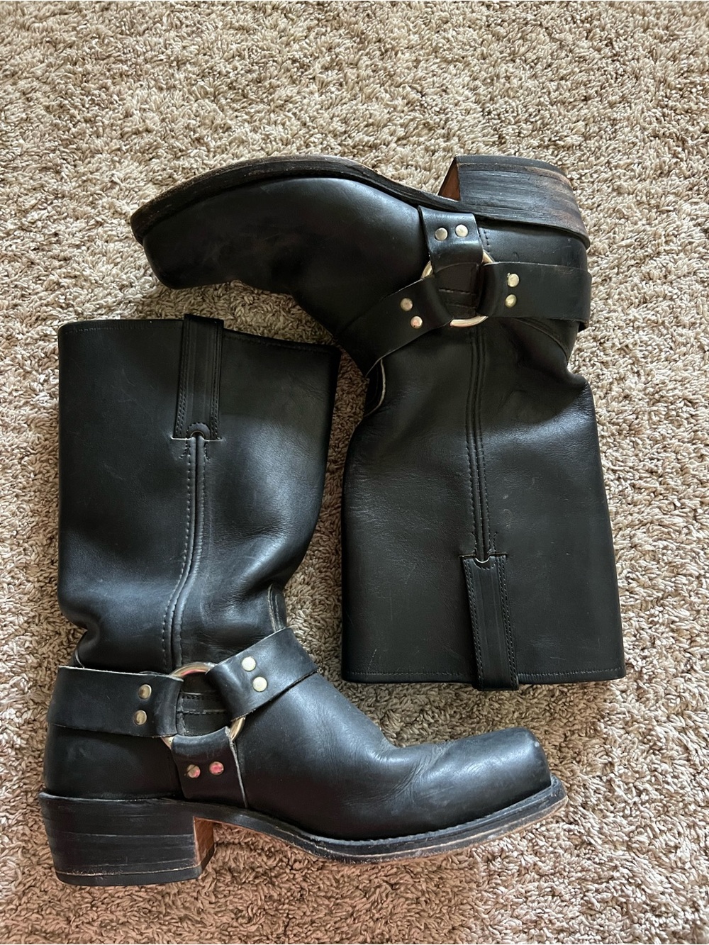 Frye Black Leather Harness Engineer Boots